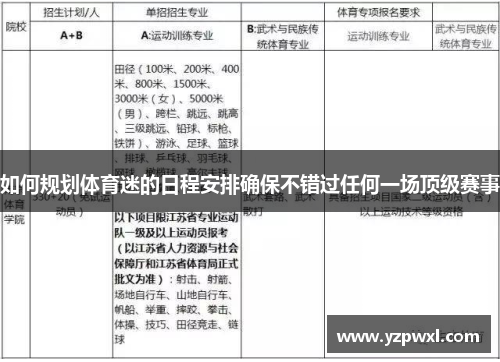 如何规划体育迷的日程安排确保不错过任何一场顶级赛事